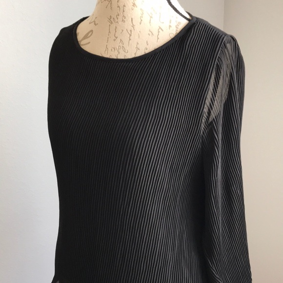 Zara Ribbed Long Sleeve Black Chiffon Blouse - Picture 5 of 8